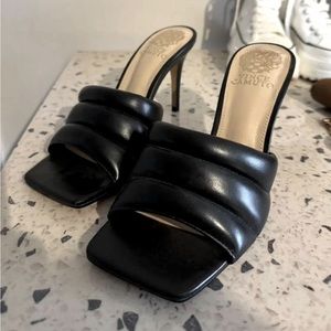 Vince Camuto Women's Candriea Puffy Mule Sandal Heeled Black Size 7